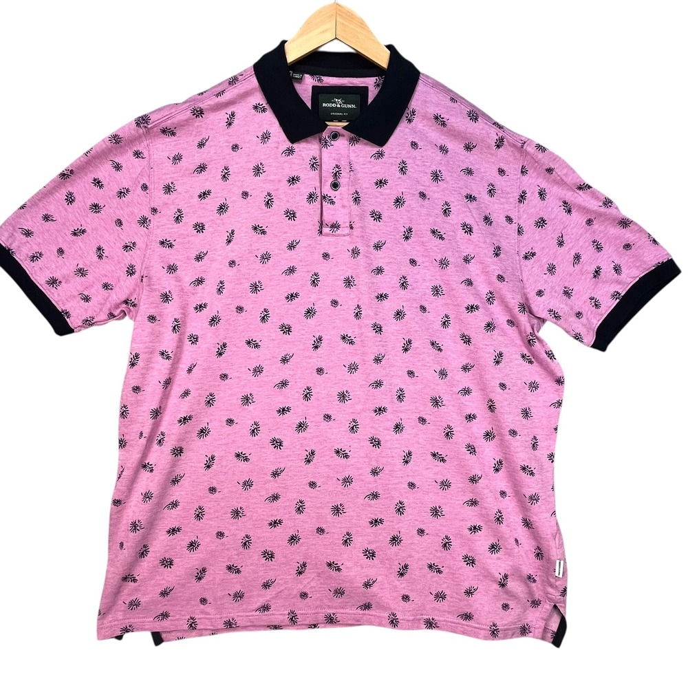Rodd & Gunn Polo Shirt Pink Tropical Leaf Print Original Fit Size XL